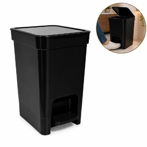 Lixeira com Pedal Preta Flat Slim 7 Litros Cesto de Lixo 7L Banheiro Cozinha Lavabo Escritorio Multi
