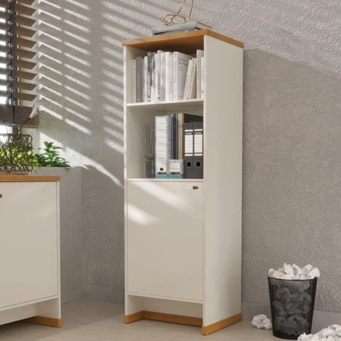 Armário Escritório com Prateleira e 1 Porta 143cm Verbena - Off White e Naturale