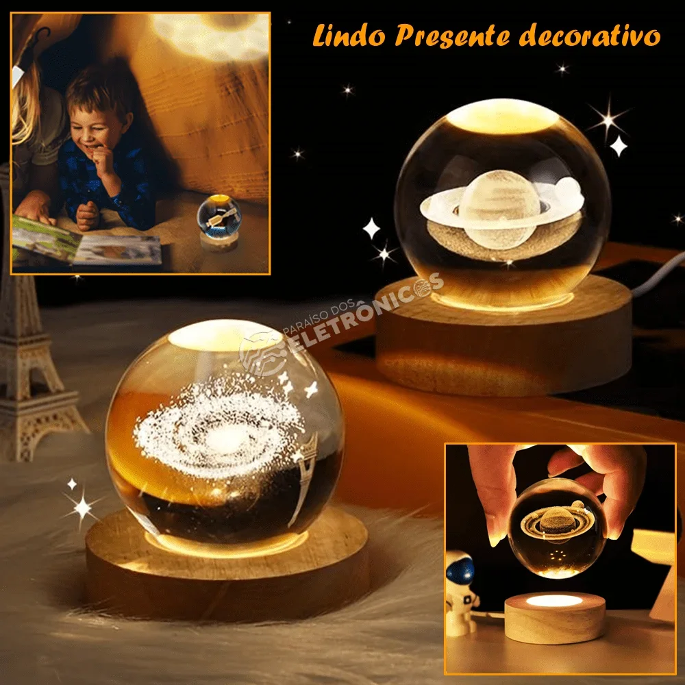 Luminaria de Mesa Globo de Cristal 3d Led Wari Sortidas- Grande - 4