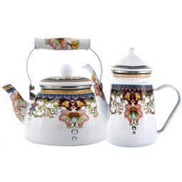 Kit Chaleira 2,5l Bule 1,2l Aço Esmaltada Indiana - 1