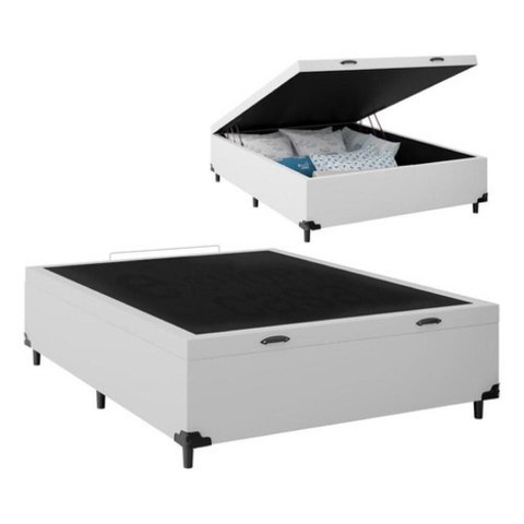 Cama Baú Box Base Blindado Casal Sintético Branco