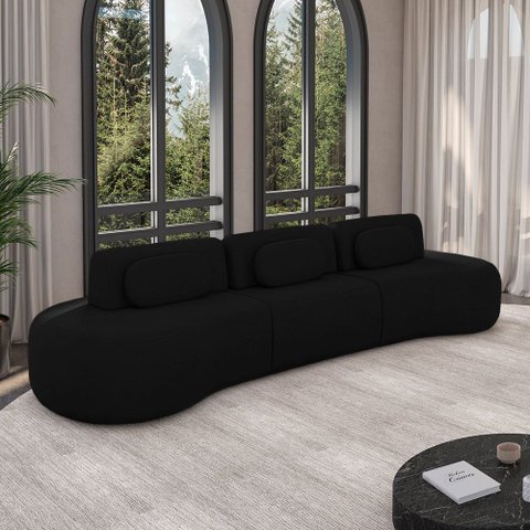 Sofá Sala de Estar Modulado França 366cm Encosto Articulável com Almofadas Veludo Preto G45 - Gran B