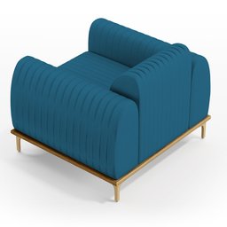 Poltrona Decorativa Base De Madeira Com Pés D'Ouro Molino D02 Veludo Azul Turquesa C-66 - Lyam - 7