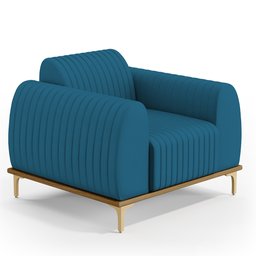 Poltrona Decorativa Base De Madeira Com Pés D'Ouro Molino D02 Veludo Azul Turquesa C-66 - Lyam - 1