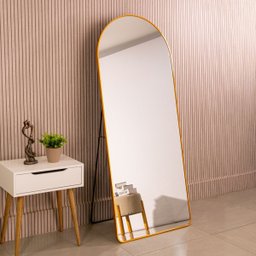 Espelho Grande Oval Base Reta com Moldura Metal Corpo Inteiro 170 X 70 Cm C/suporte de Chão - 1