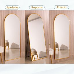 Espelho Grande Oval Base Reta com Moldura Metal Corpo Inteiro 170 X 70 Cm C/suporte de Chão - 2