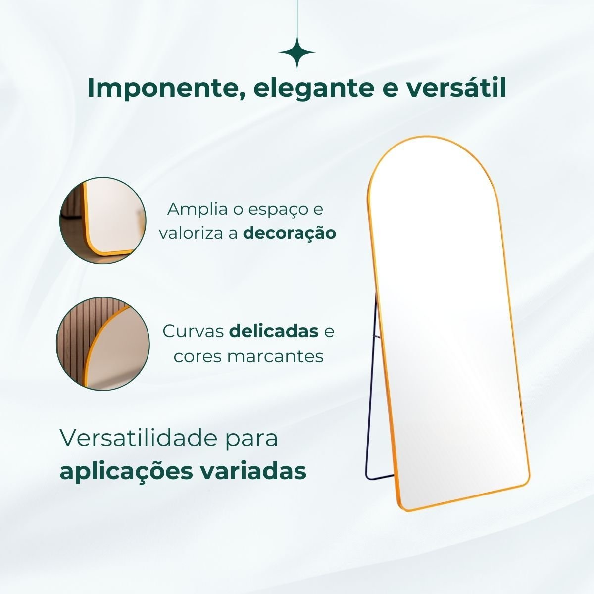 Espelho Grande Oval Base Reta com Moldura Metal Corpo Inteiro 170 X 70 Cm C/suporte de Chão - 6