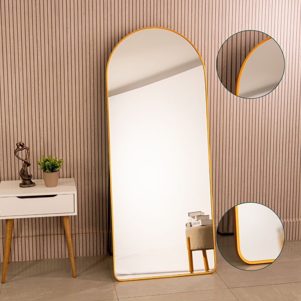 Espelho Grande Oval Base Reta com Moldura Metal Corpo Inteiro 170 X 70 Cm C/suporte de Chão - 3