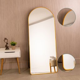 Espelho Grande Oval Base Reta com Moldura Metal Corpo Inteiro 170 X 70 Cm C/suporte de Chão - 3