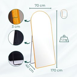 Espelho Grande Oval Base Reta com Moldura Metal Corpo Inteiro 170 X 70 Cm C/suporte de Chão - 5