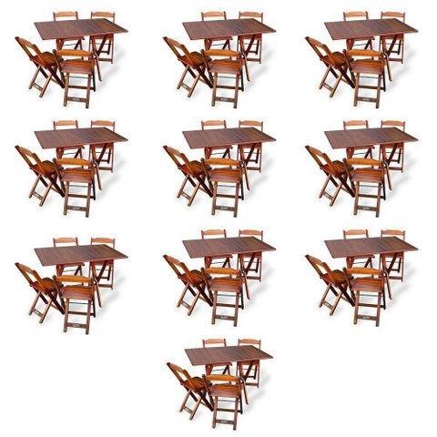 Kit de 10 Conjuntos de Mesa Dobrável 70x110 com 4 Cadeiras Imbuia - Cor: Marrom