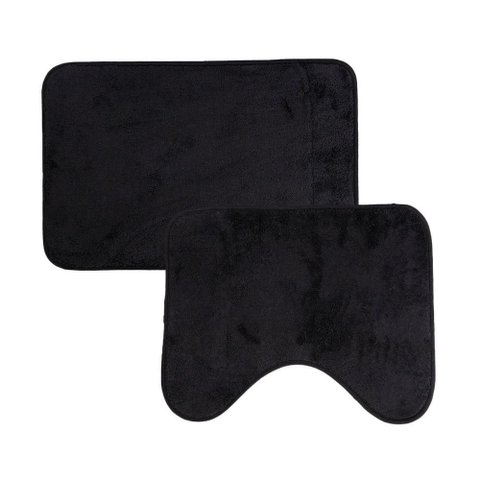 Jogo de Tapetes 2 Pçs Comfort Preto 58x38 - 50x40cm - Uzoo Jogo 2 Tapetes Microfibra Comfort 58x38-