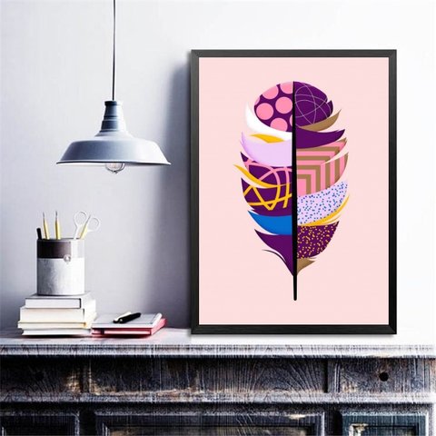 Quadro Decorativo Pena Abstrata - Estampas 24x18cm - com Vidro:moldura Branca