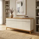 Ver imagem 1 de Buffet 4 Gavetas 187cm Pés em Madeira Maciça Off White/Cedro