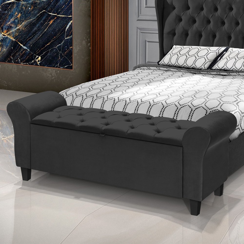 Divã Recamier Baú 1.30 para Cama de Casal Dubai Pávia Preto - Lh Móveis