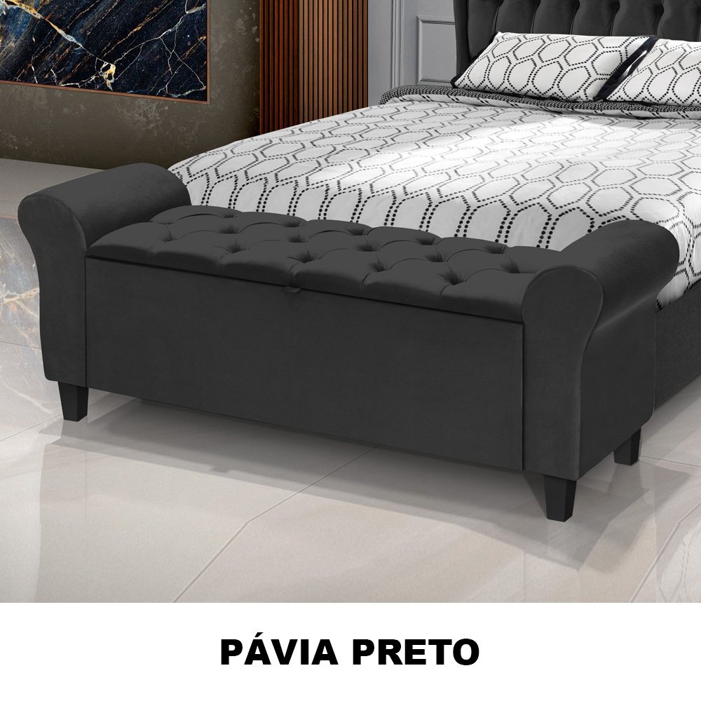 Divã Recamier Baú 1.30 para Cama de Casal Dubai Pávia Preto - Lh Móveis - 4