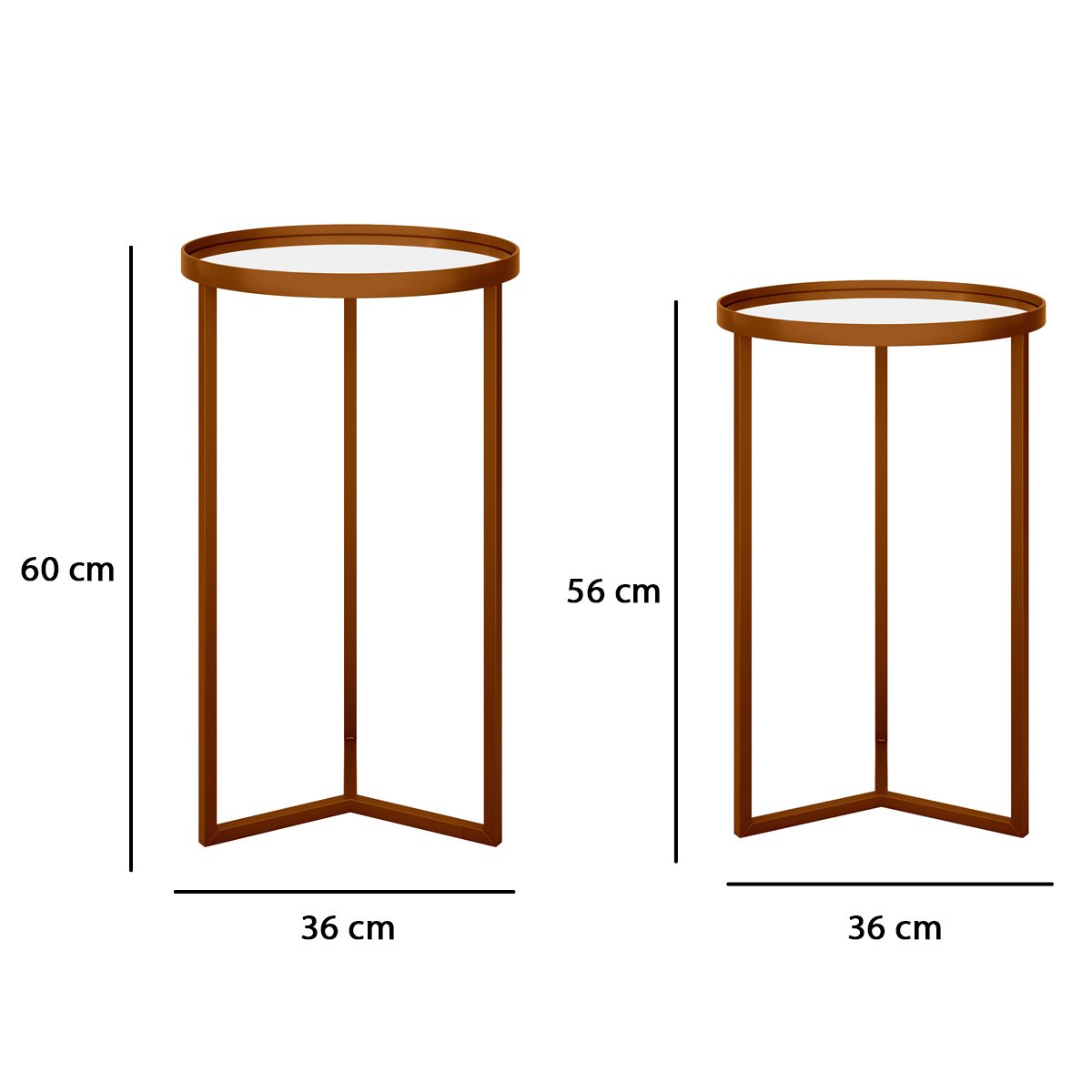 Conjunto de Mesa Lateral Aço com Espelho Redonda Steel Glass Cobre - Lh Móveis - 4