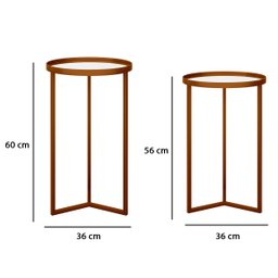 Conjunto de Mesa Lateral Aço com Espelho Redonda Steel Glass Cobre - Lh Móveis - 2