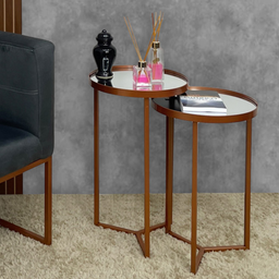 Conjunto de Mesa Lateral Aço com Espelho Redonda Steel Glass Cobre - Lh Móveis - 8