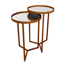 Conjunto de Mesa Lateral Aço com Espelho Redonda Steel Glass Cobre - Lh Móveis - 6