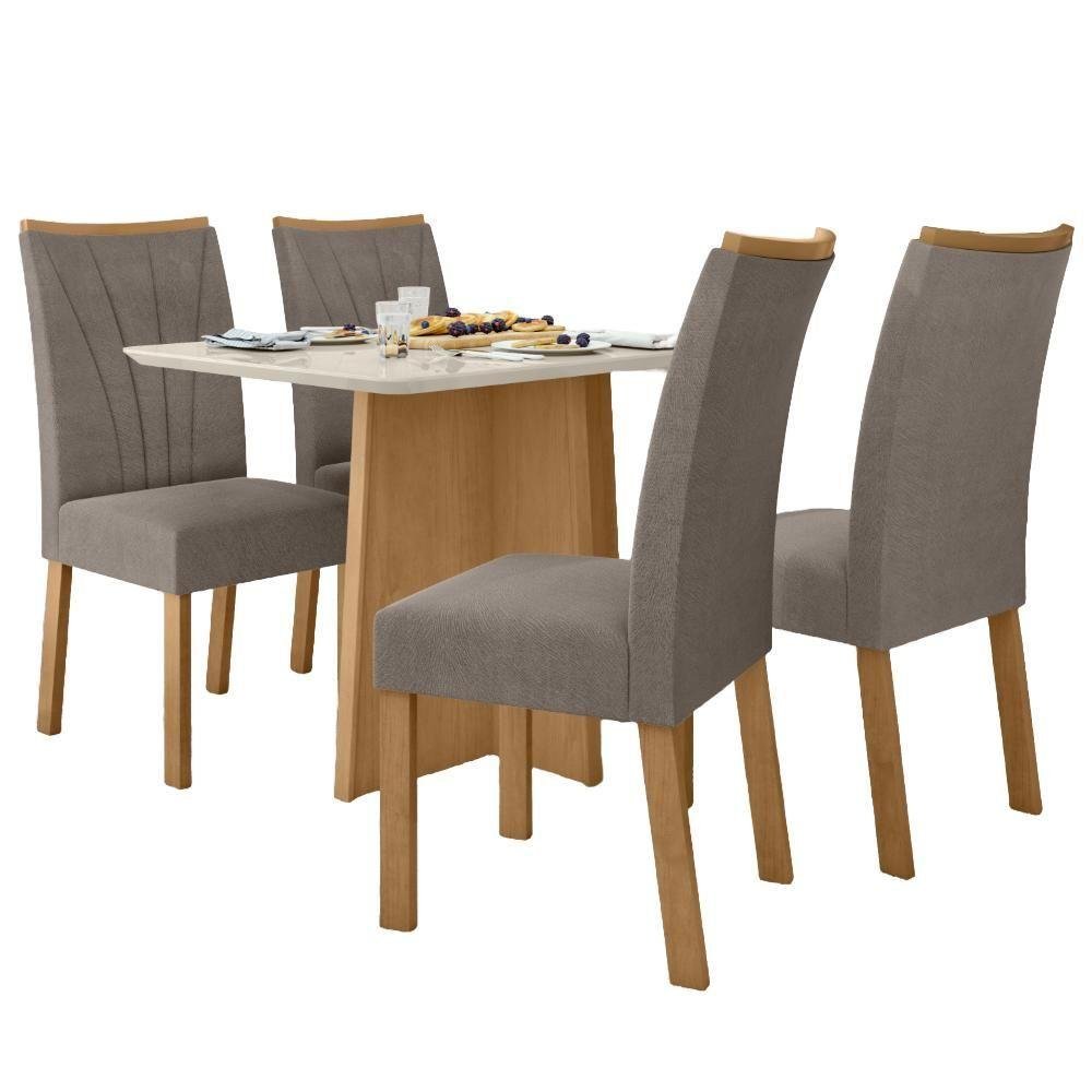 Mesa de Jantar Celebrare 1,20 com Vidro e 4 Cadeiras Apogeu Tecido Suede Animale Bege Amendoa Clean/ - 2