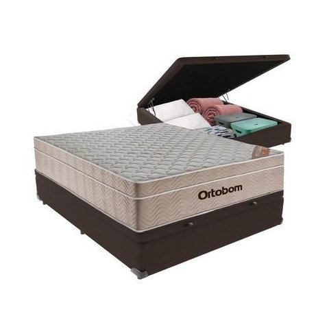 Cama Box Baú Airtech Viuvo Colchão de Molas Ensacadas Ortobom 128x188x60cm
