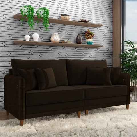 Sofá Montecarlo 2 Lugares 212cm Veludo/pu Marrom