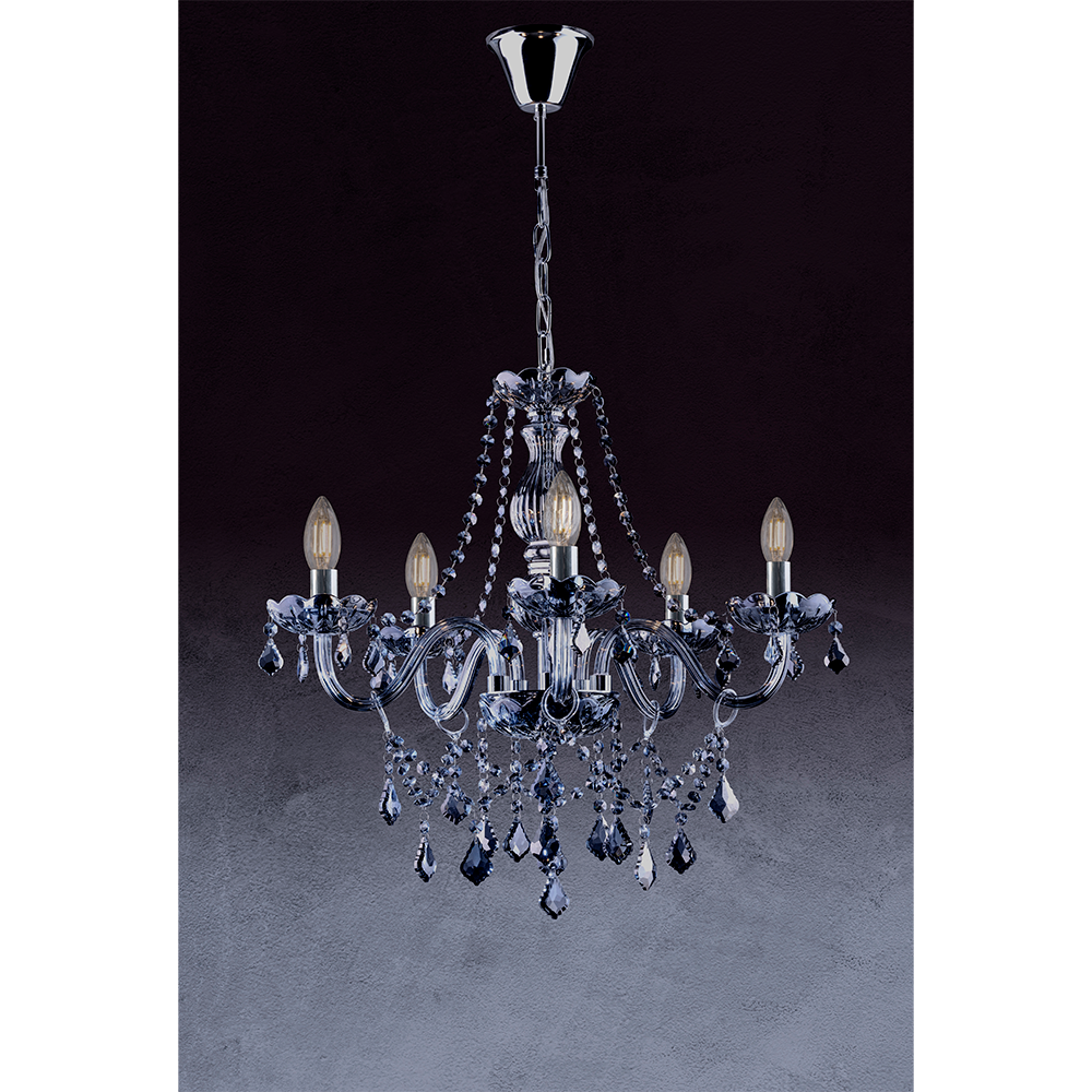 Lustre Cristal Sala de Jantar Legítimo Candelabro Maria Tereza 5 Braços Luxo Fumê:fumê/bivolt - 3