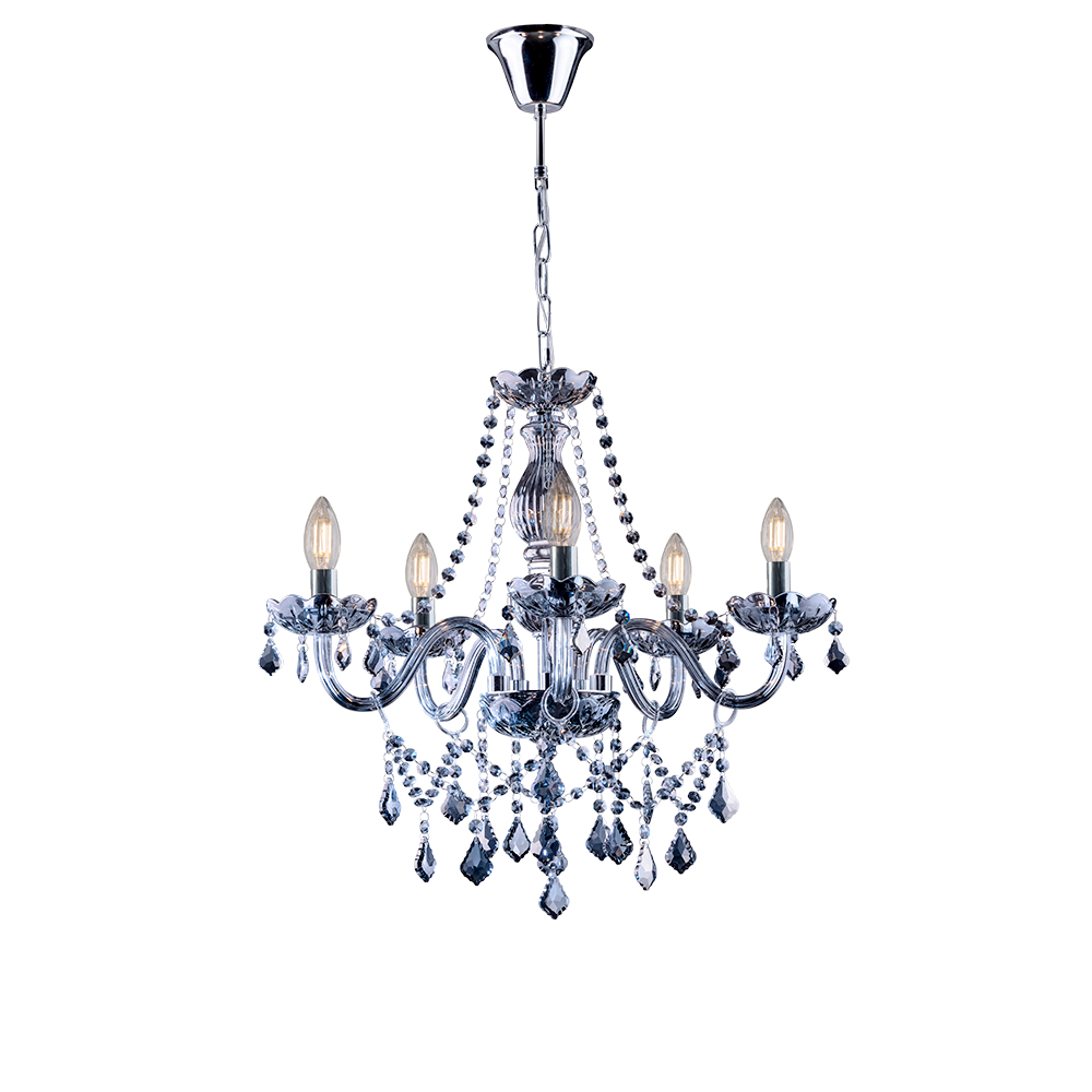 Lustre Cristal Sala de Jantar Legítimo Candelabro Maria Tereza 5 Braços Luxo Fumê:fumê/bivolt - 1