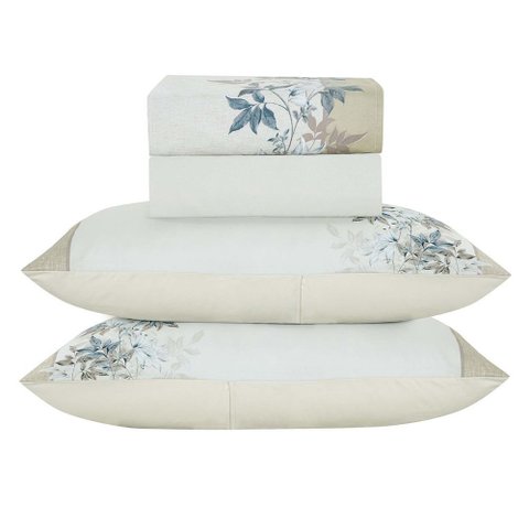 Jogo de Cama Lençol Casal Bouquet Percal 300 Fios 4 Peças - Palha