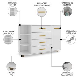 Cômoda Infantil com Cantoneira e 4 Gavetas 100% Mdf New Lorena Branco - Phoenix Phoenix Baby - 3