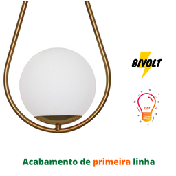 Luminária Pendente Moderno Gota Bola Metal e Vidro Dourado Fosco - 3