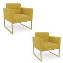 Ver imagem 2 de Poltrona Sala Decorativa Kit 2 Elisa Base Industrial Dourada Veludo Mostarda D03 - D’Rossi