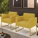 Ver imagem 1 de Poltrona Sala Decorativa Kit 2 Elisa Base Industrial Dourada Veludo Mostarda D03 - D’Rossi