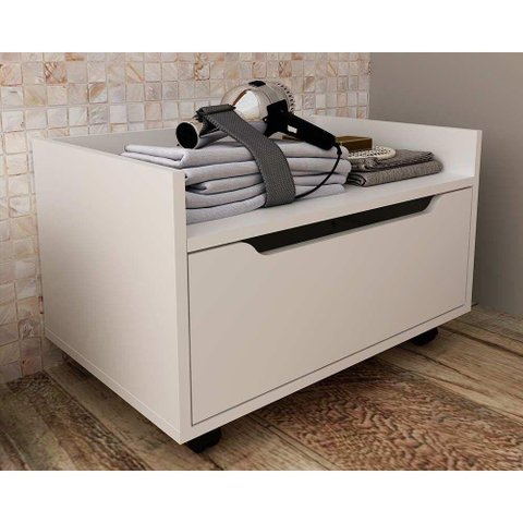 Gabinete de Banheiro Suspenso Bn3647 S/ Cuba 1 Gaveta e Rodizio 60cm Branco - Tecno Mobili