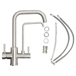 Torneira com Suporte de Filtro para Bancada Cozinha Gourmet Monocomando Bico Aerador Prata Inox - 6