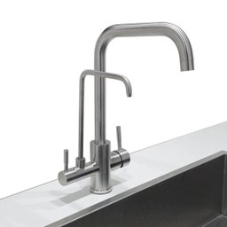 Torneira com Suporte de Filtro para Bancada Cozinha Gourmet Monocomando Bico Aerador Prata Inox - 1