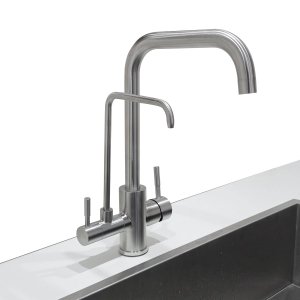 Torneira com Suporte de Filtro para Bancada Cozinha Gourmet Monocomando Bico Aerador Prata Inox