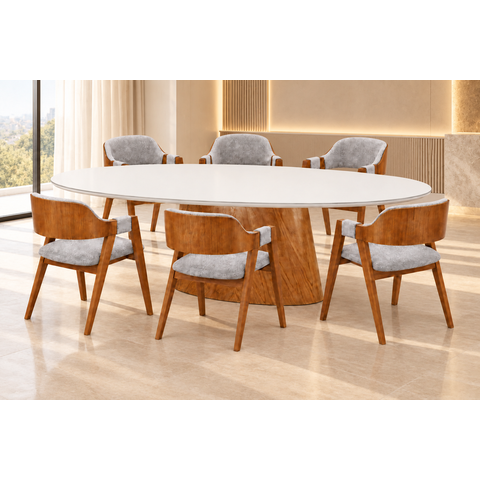 Sala de Jantar Mesa Oval 1,80x90 6 Cadeiras Malva- Imperial:Linho Cinza