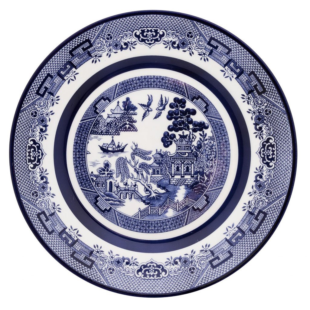 Kit 2 Pratos de Sobremesa Flamingo Blue Willow Oxford® Porcelana 22cm - 1
