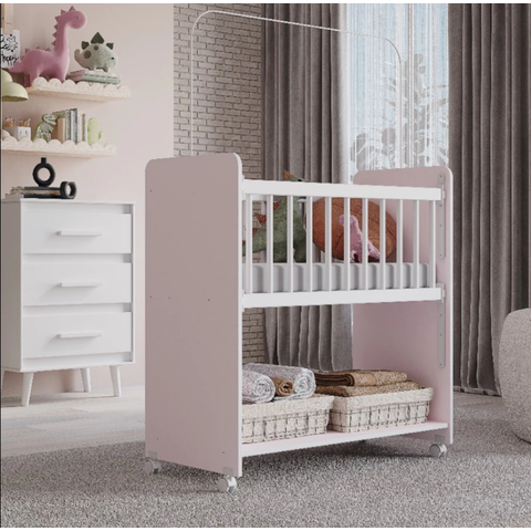 Mini Berço Movel Branco/rosa - Moblis