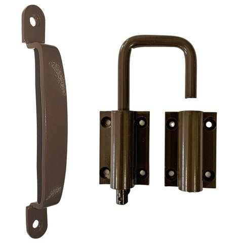 JOGO DE PUXADOR E TRINCO PARA PORTA CAMARÃO 2 PÇS BRONZE