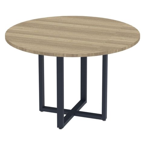 Mesa de Reunião Redonda P25 Pandin 110 Cm (largura) Tampo Mdp Noce Naturalle Pé Aço Tubular