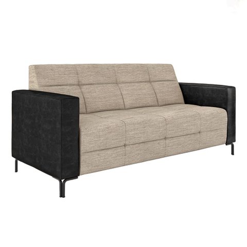 Sofá Living Decorativo Houston 2 Lugares 180cm Pés em Metal Linho/ PU Bege Escuro/ Preto G33 - Gran 