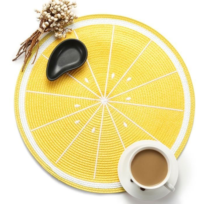 Jogo Lugar Americano Redondo Limão 38cm Feito à mão Sousplat Decoração Mesa Jantar Descanso Prato - 7