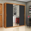 Ver imagem 1 de Guarda-Roupa Casal com Espelhos 3 Portas de Correr e 4 Gavetas 186cm Multimóveis CR35570 Madeirado/