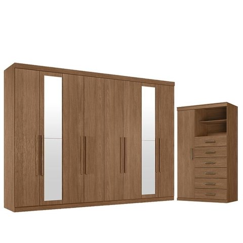 Guarda Roupa Casal 8 Portas e 4 Gavetas Master New com Espelho e Cômoda Marabá Jatobá - Santos Andir
