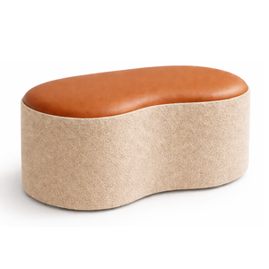 Puff Feijão Orgânico Tampo Corino Resistente Luxo Bouclé Bege