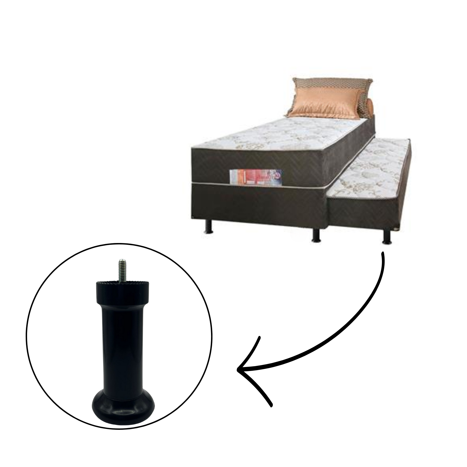 Kit 6 Pés para Cama Box ou Baú Casal- Fixos Preto - 6