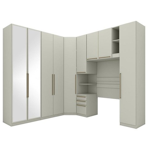 Quarto Modulado Solteiro Seletto 6 Peças Areia com Espelho - Móveis Henn